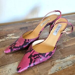 Isaac Italy Pink Snakeskin Slingback Heels. Sandals.